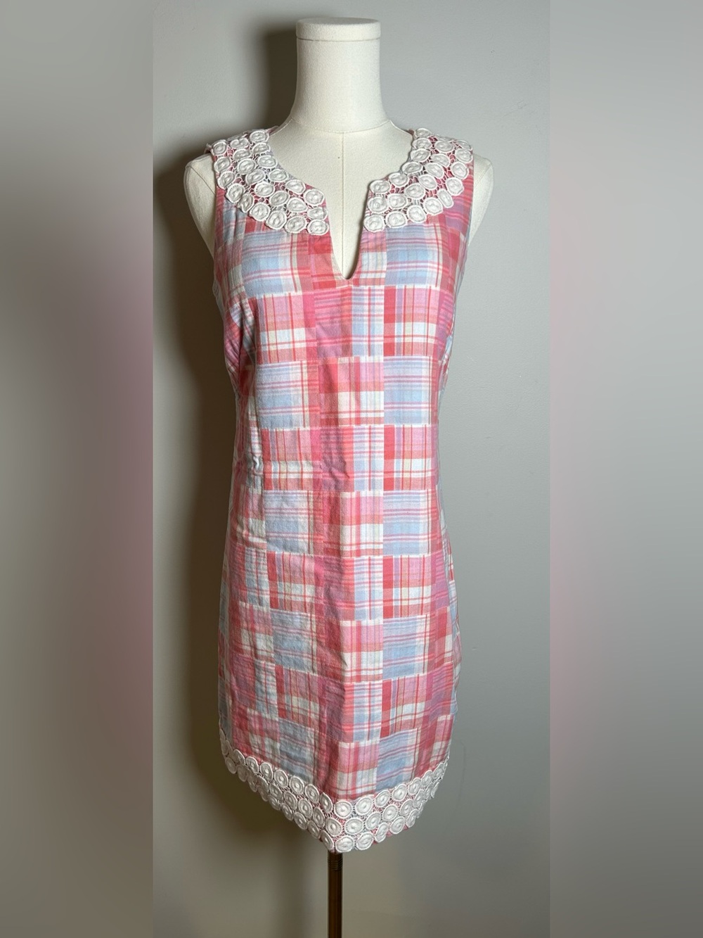 Vineyard Vines shep & Ian pink and blue patchwork madras cotton dress size 0